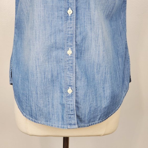 SO Cotton Chambray Jean Sleeveless Button Up Perfect Shirt Size M (Juniors) - Picture 3 of 13